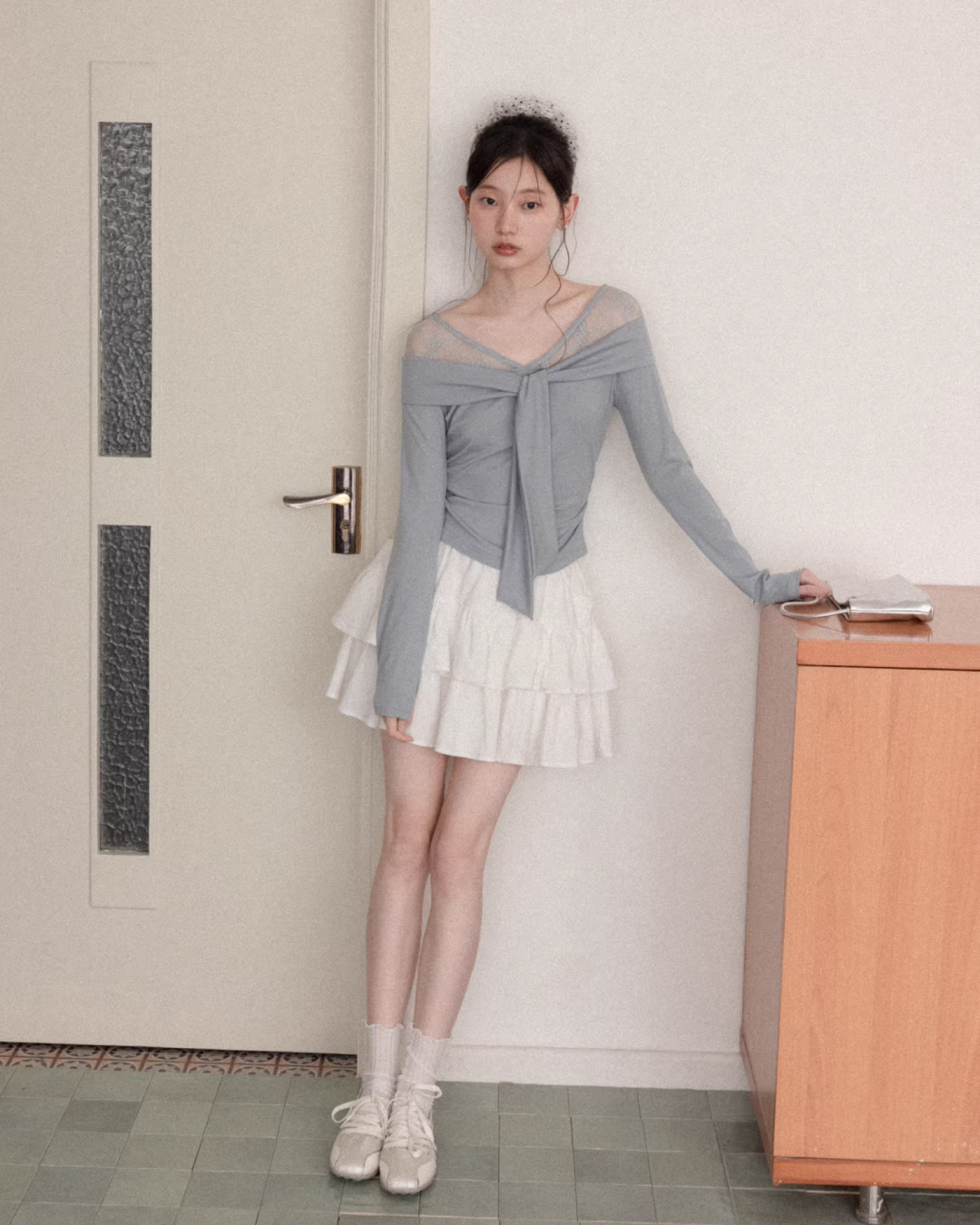 Shoulder Lace Ribbon Long-sleeveT CA0015