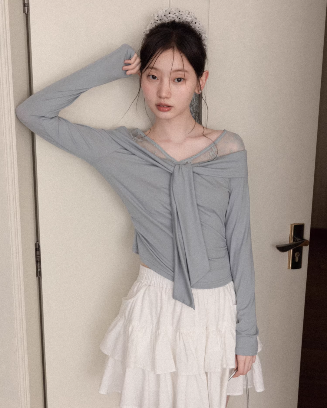 Shoulder Lace Ribbon Long-sleeveT CA0015