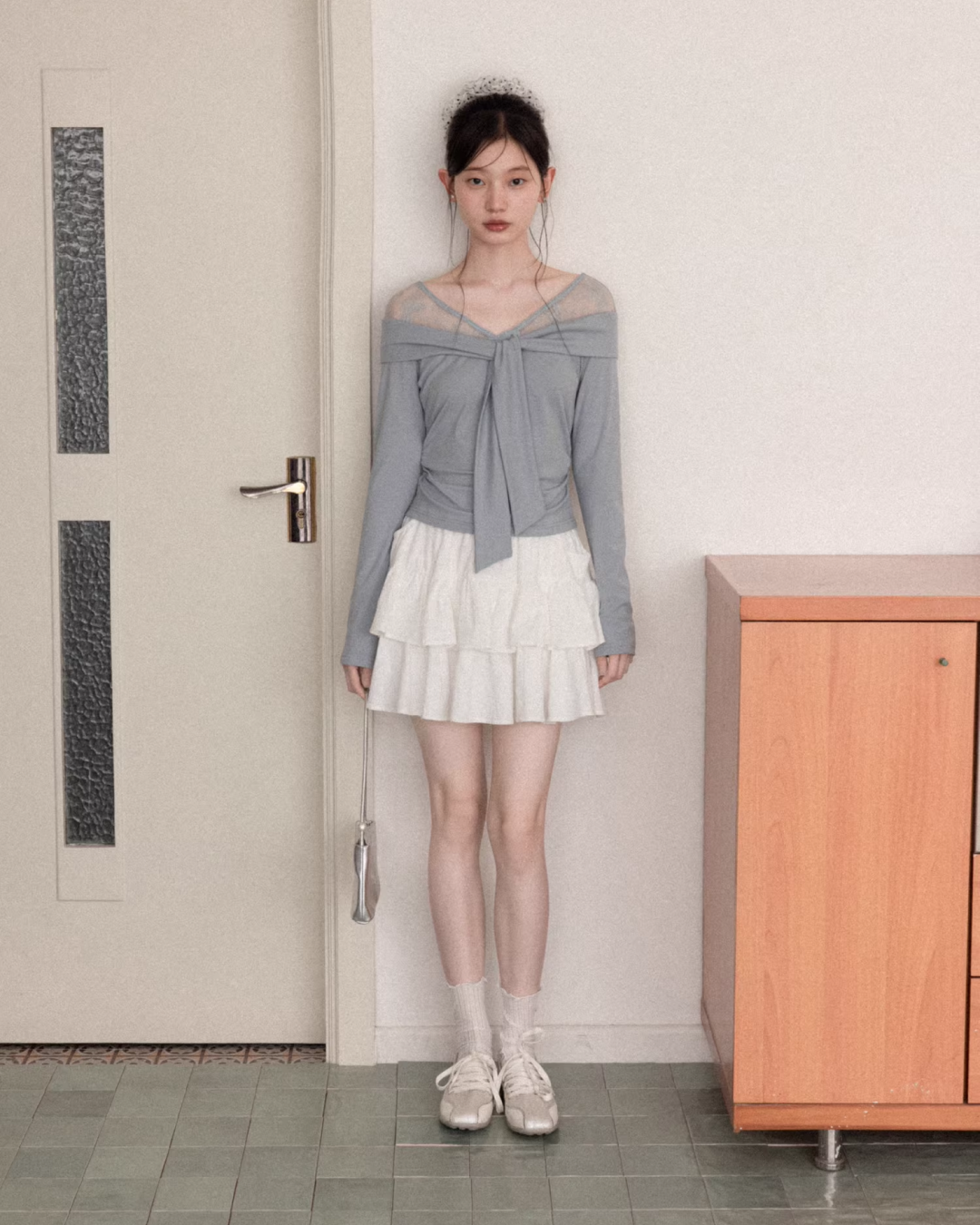 Shoulder Lace Ribbon Long-sleeveT CA0015