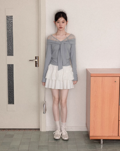 Shoulder Lace Ribbon Long-sleeveT CA0015