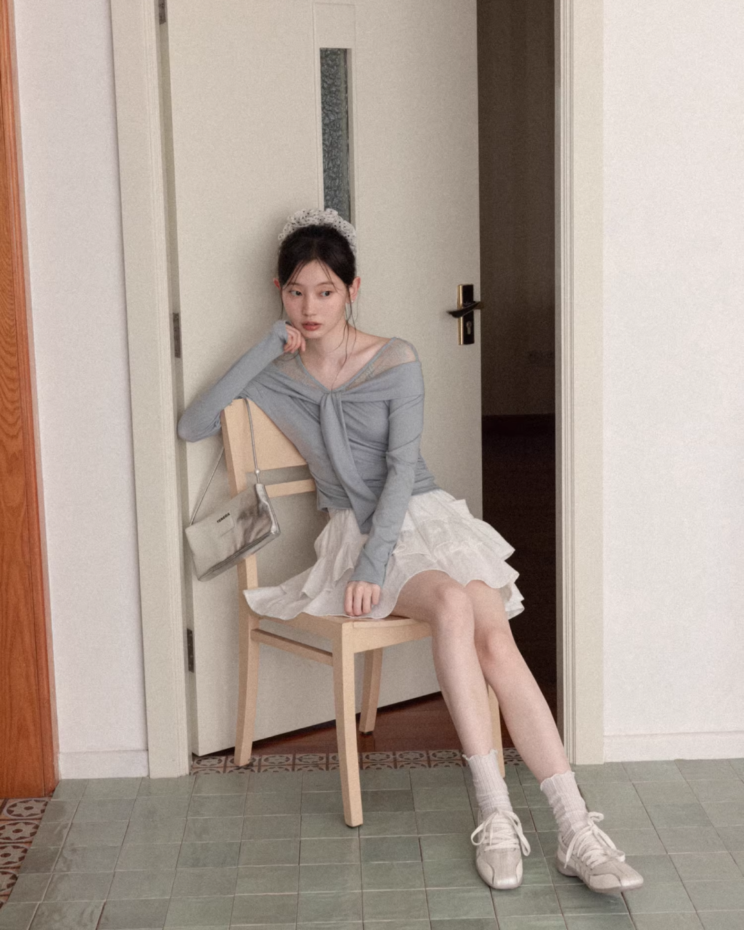 Shoulder Lace Ribbon Long-sleeveT CA0015