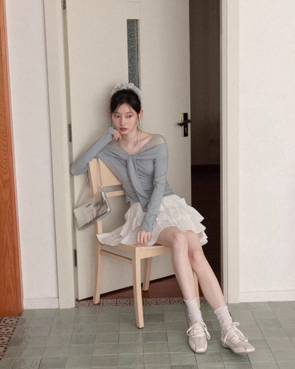 Shoulder Lace Ribbon Long-sleeveT CA0015