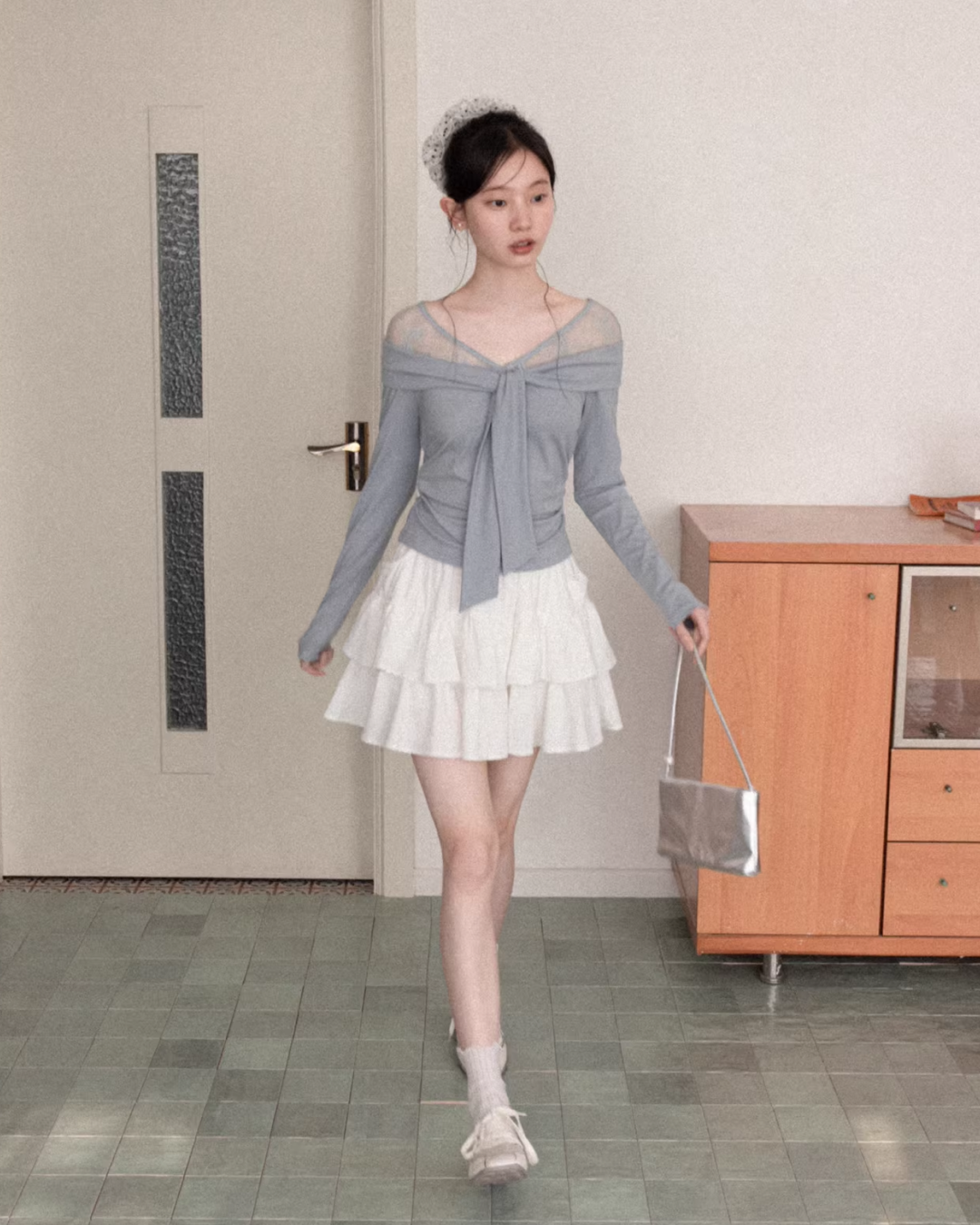 Shoulder Lace Ribbon Long-sleeveT CA0015