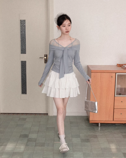 Shoulder Lace Ribbon Long-sleeveT CA0015