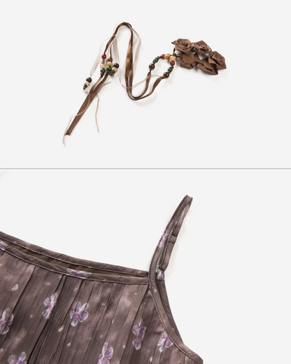 Purple Knit Cardigan & Flower Pattern Camisole Dress CA0016