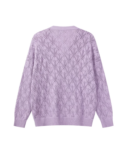 Purple Knit Cardigan & Flower Pattern Camisole Dress CA0016