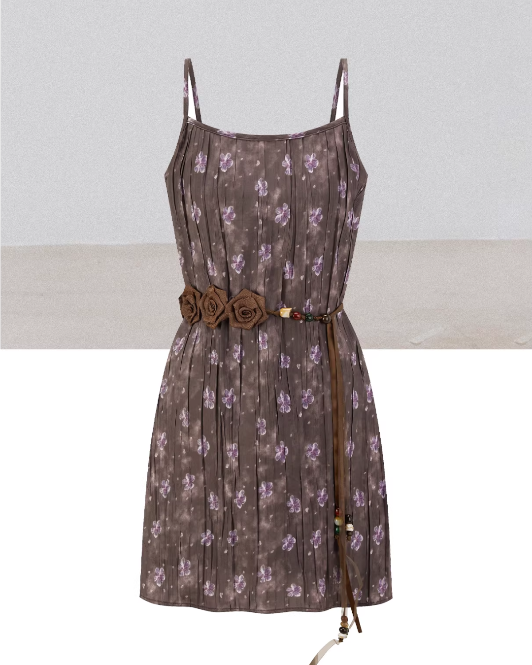 Purple Knit Cardigan & Flower Pattern Camisole Dress CA0016