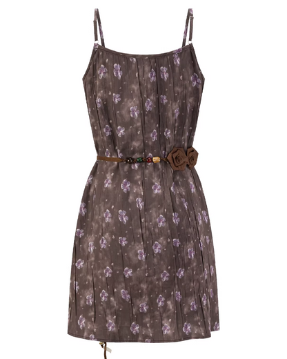 Purple Knit Cardigan & Flower Pattern Camisole Dress CA0016