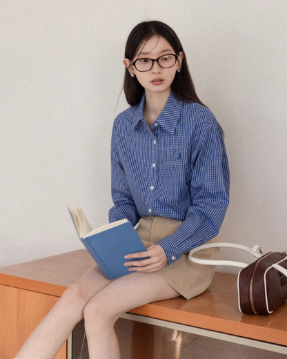 Blue Check Shirt  & Cable Knit Vest CA0017