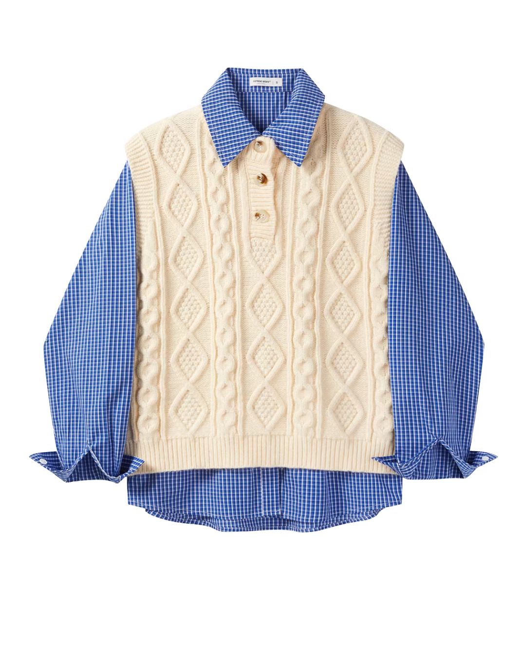 Blue Check Shirt  & Cable Knit Vest CA0017
