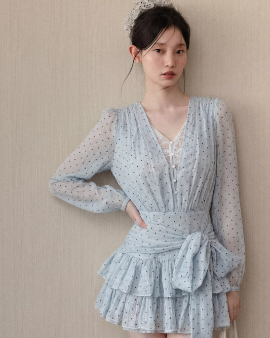 Polka Dot Blue Frolls Dress CA0019