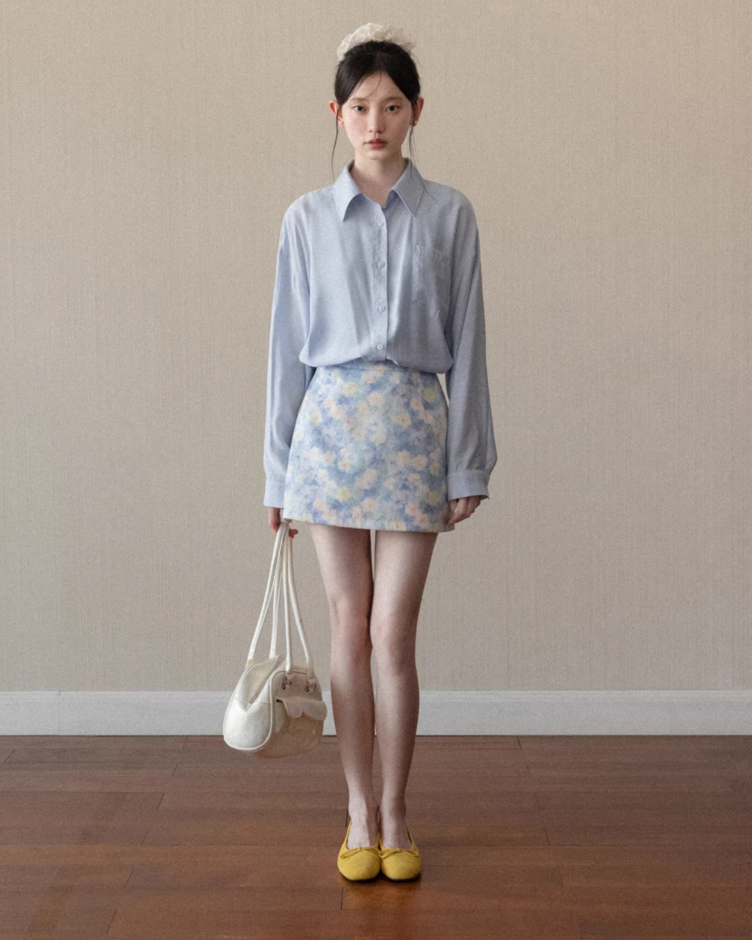 Blue Shirt  & Flower Pattern Skirt  CA0020