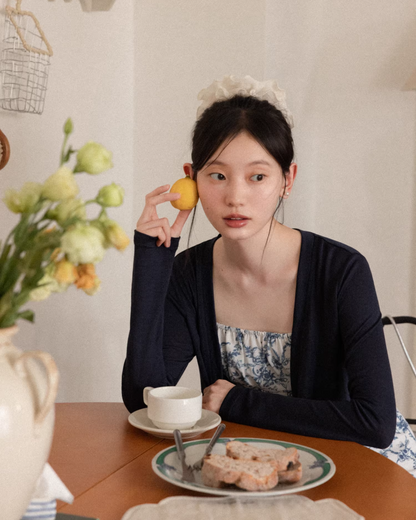 Navy Knit Cardigan & Flower Pattern Camisoal Dress CA0021