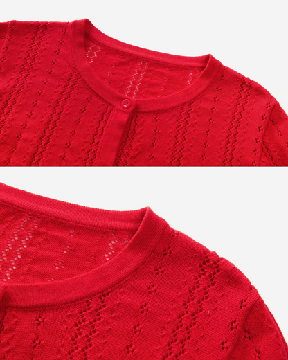 Red Knit Cardigan & White Wide Pants CA0022