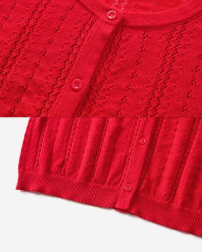 Red Knit Cardigan & White Wide Pants CA0022