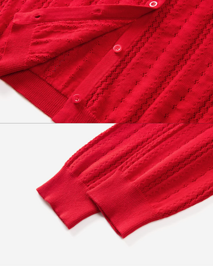 Red Knit Cardigan & White Wide Pants CA0022