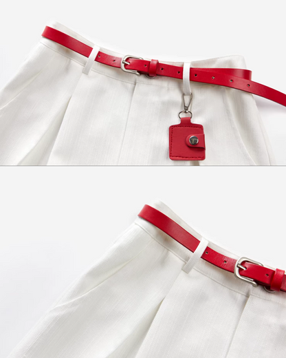 Red Knit Cardigan & White Wide Pants CA0022