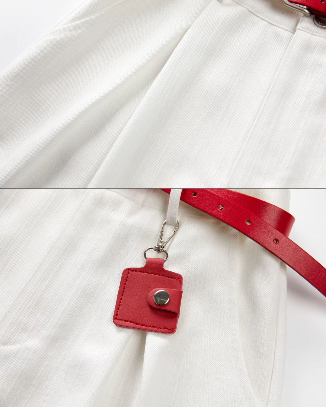 Red Knit Cardigan & White Wide Pants CA0022