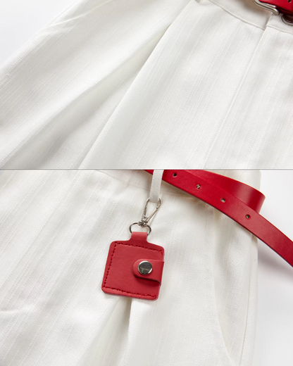 Red Knit Cardigan & White Wide Pants CA0022