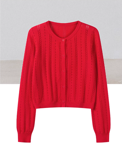 Red Knit Cardigan & White Wide Pants CA0022