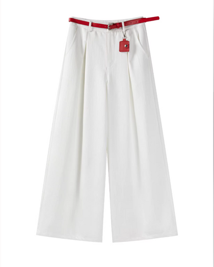 Red Knit Cardigan & White Wide Pants CA0022