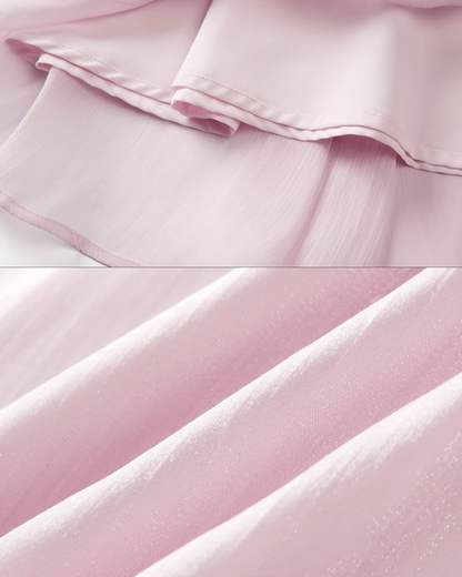 Off-shoulder Ribbon Design Cloth & Pink Long Skirt CA0023