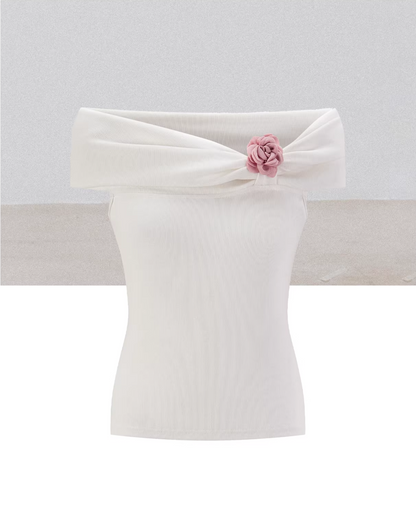 Off-shoulder Ribbon Design Cloth & Pink Long Skirt CA0023