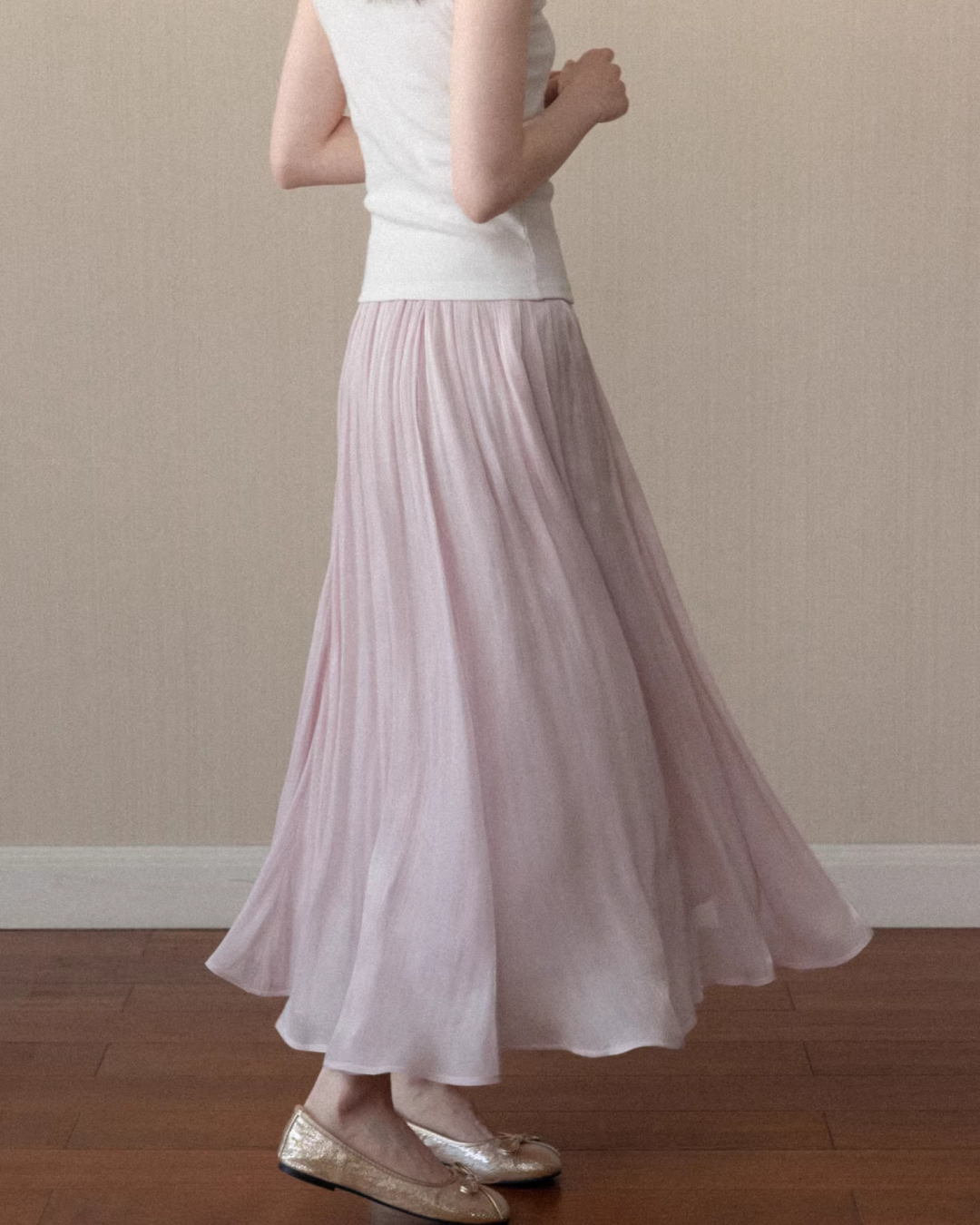 Off-shoulder Ribbon Design Cloth & Pink Long Skirt CA0023
