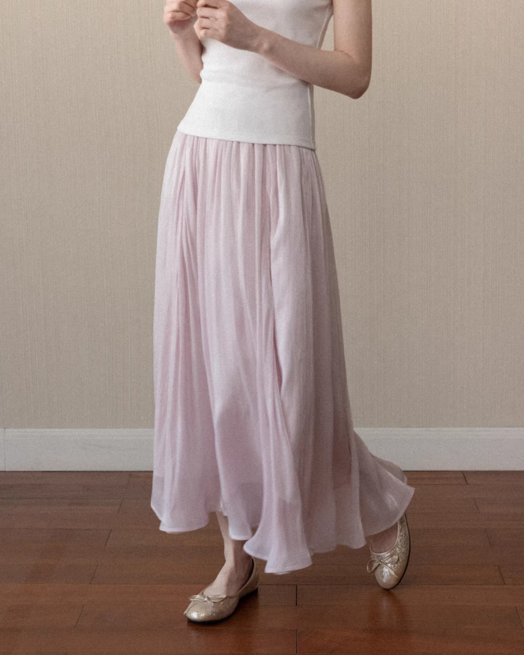 Off-shoulder Ribbon Design Cloth & Pink Long Skirt CA0023