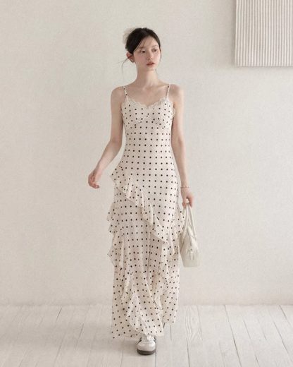 Black Jacket & Polka Dots Scarf & Polka Dots Camisoal Dress  CA0024