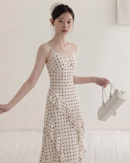 Black Jacket & Polka Dots Scarf & Polka Dots Camisoal Dress  CA0024