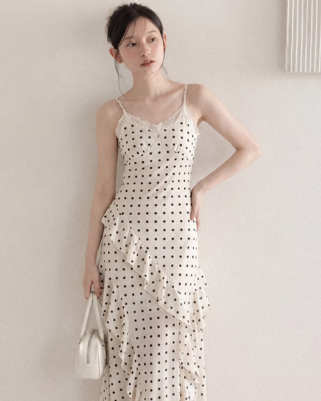 Black Jacket & Polka Dots Scarf & Polka Dots Camisoal Dress  CA0024