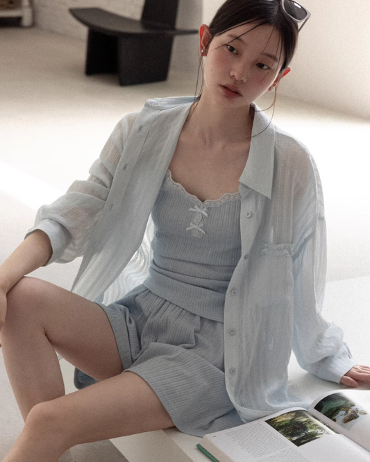 Blue Camisoal & Short Pants & 
Blue Sheer Shirt CA0027
