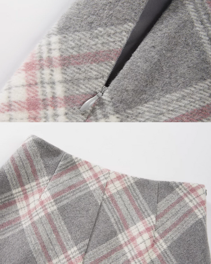 Pink Cable Knit Cardigan & Bias Check Skirt CA0028
