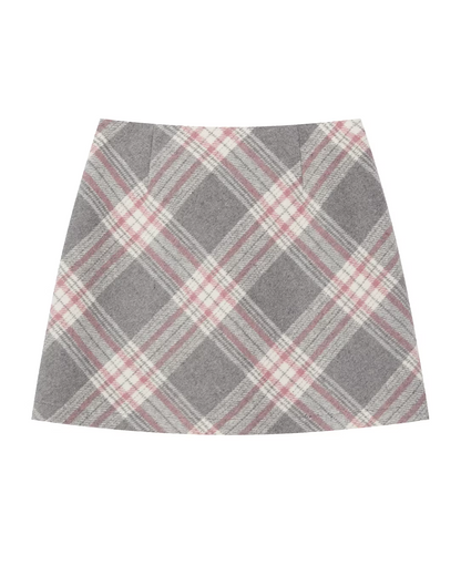 Pink Cable Knit Cardigan & Bias Check Skirt CA0028