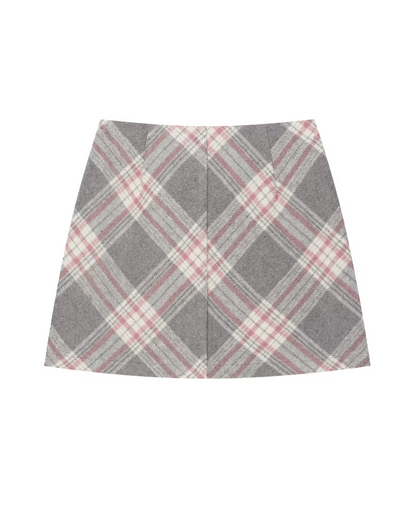 Pink Cable Knit Cardigan & Bias Check Skirt CA0028