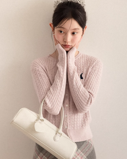 Pink Cable Knit Cardigan & Bias Check Skirt CA0028