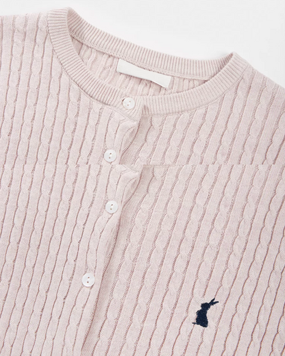 Pink Cable Knit Cardigan & Bias Check Skirt CA0028