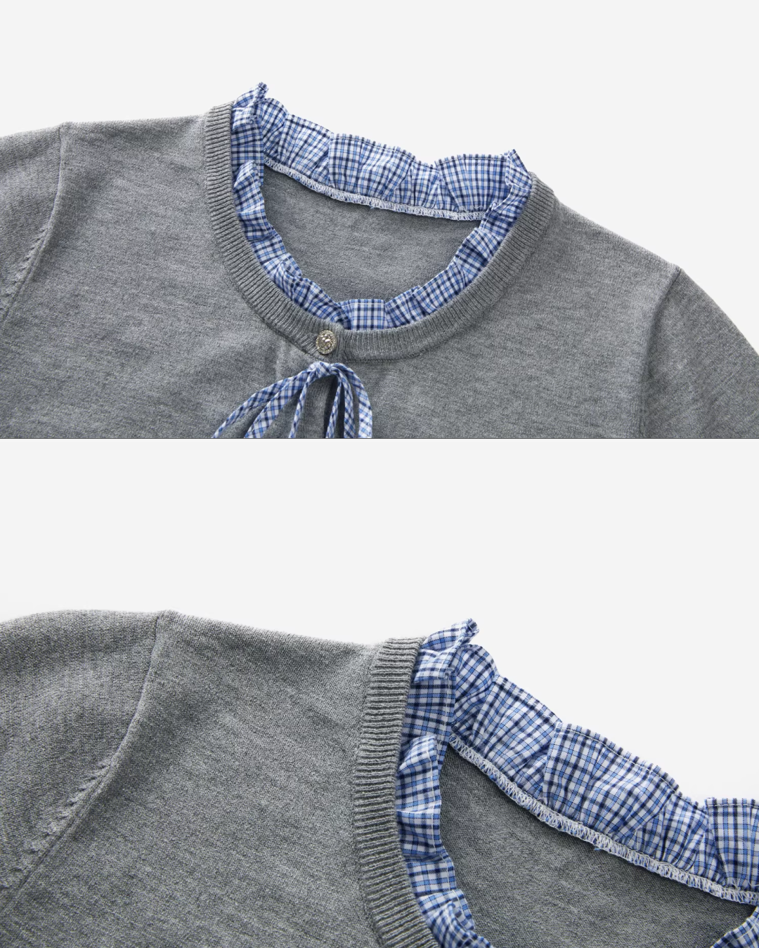 Layerd Gray Knit Shirt & Blue Check Skirt CA0029