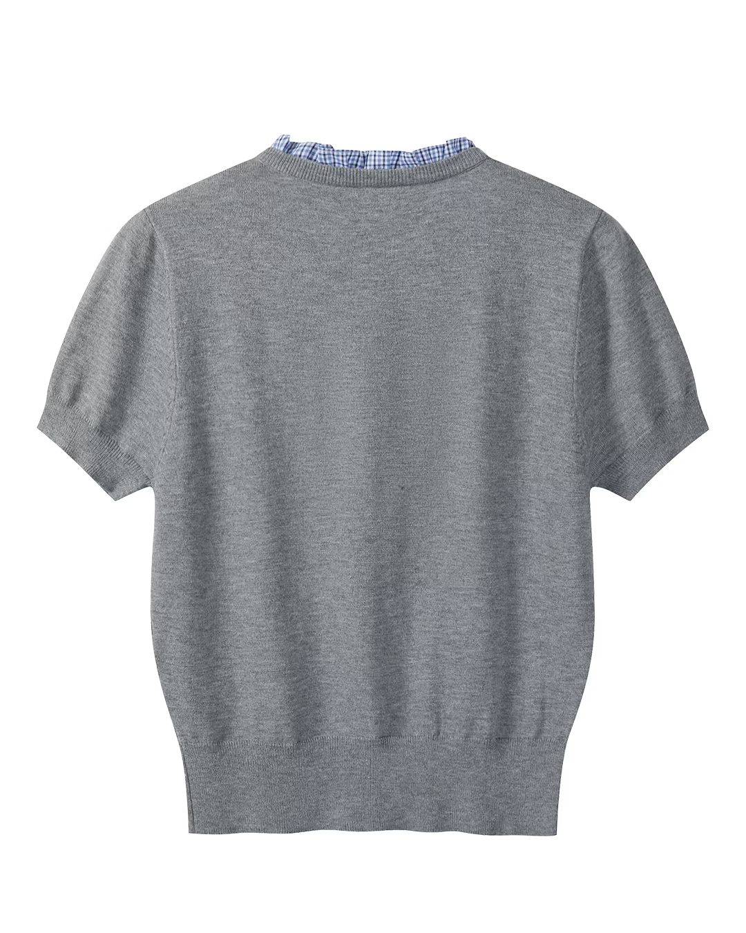 Layerd Gray Knit Shirt & Blue Check Skirt CA0029