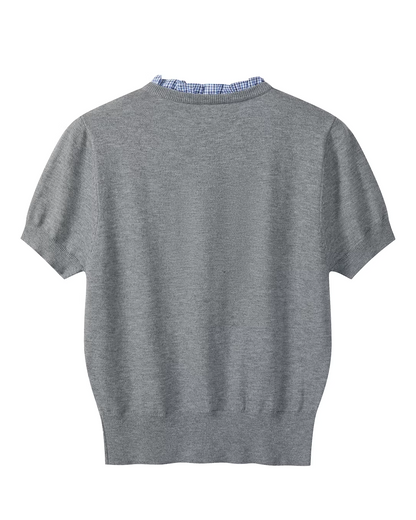 Layerd Gray Knit Shirt & Blue Check Skirt CA0029