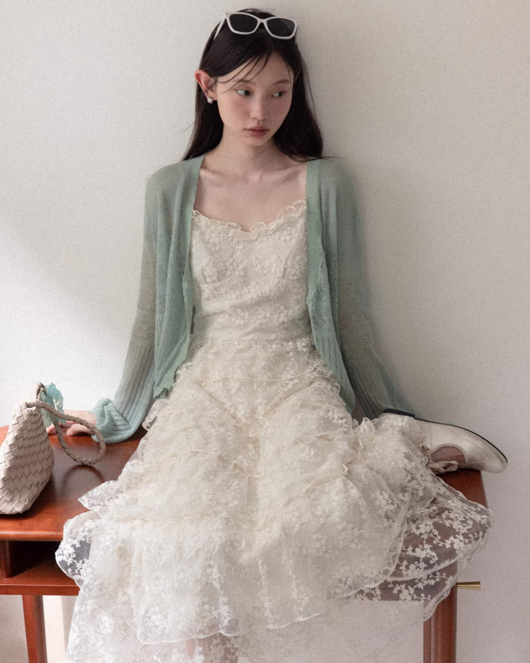 Lace Camisole Dress & Green Cardigan CA0031