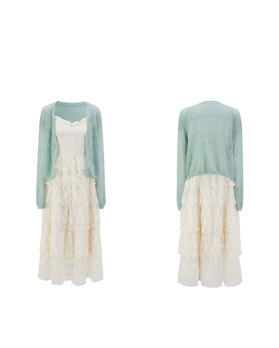 Lace Camisole Dress & Green Cardigan CA0031