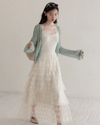 Lace Camisole Dress & Green Cardigan CA0031