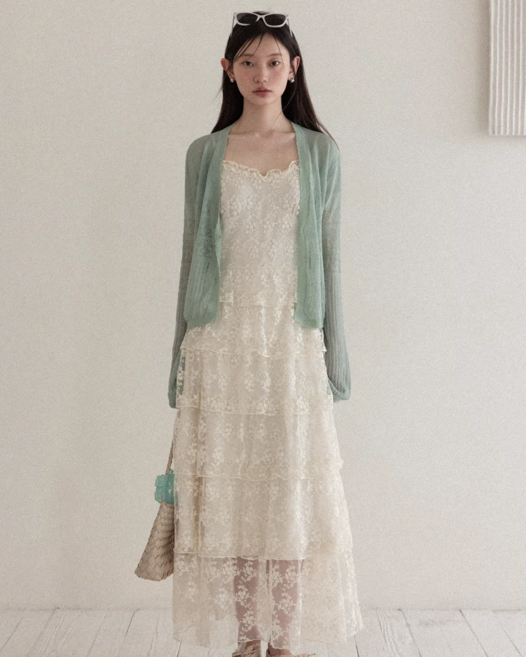 Lace Camisole Dress & Green Cardigan CA0031