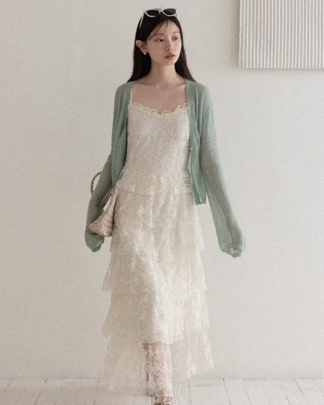 Lace Camisole Dress & Green Cardigan CA0031