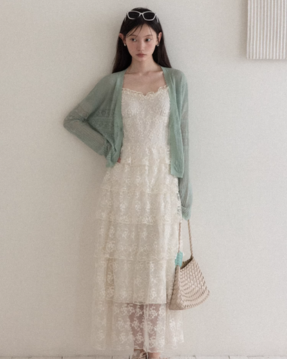 Lace Camisole Dress & Green Cardigan CA0031