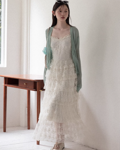 Lace Camisole Dress & Green Cardigan CA0031