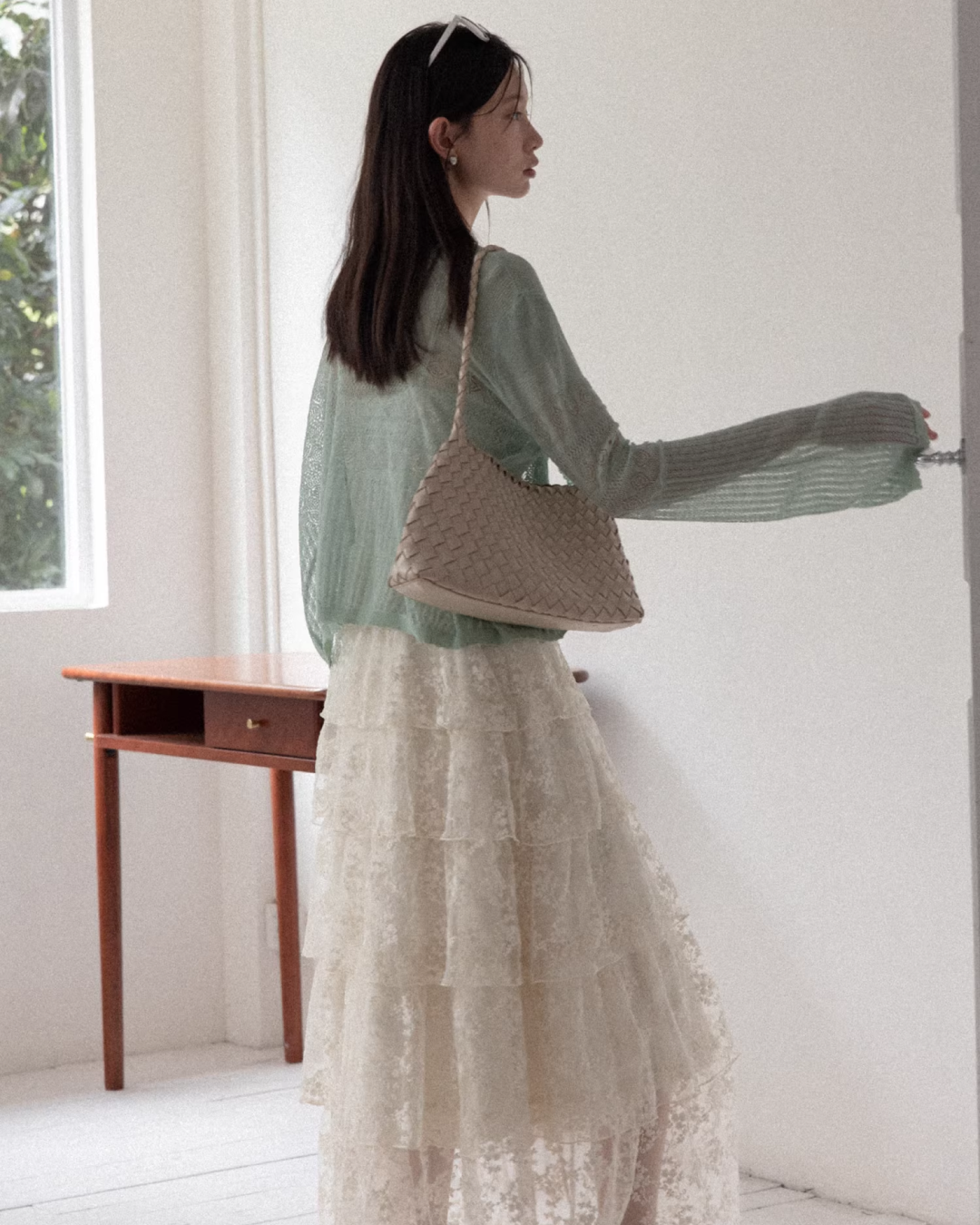 Lace Camisole Dress & Green Cardigan CA0031