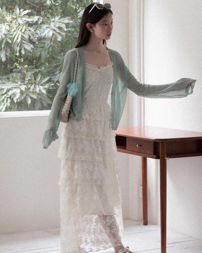 Lace Camisole Dress & Green Cardigan CA0031